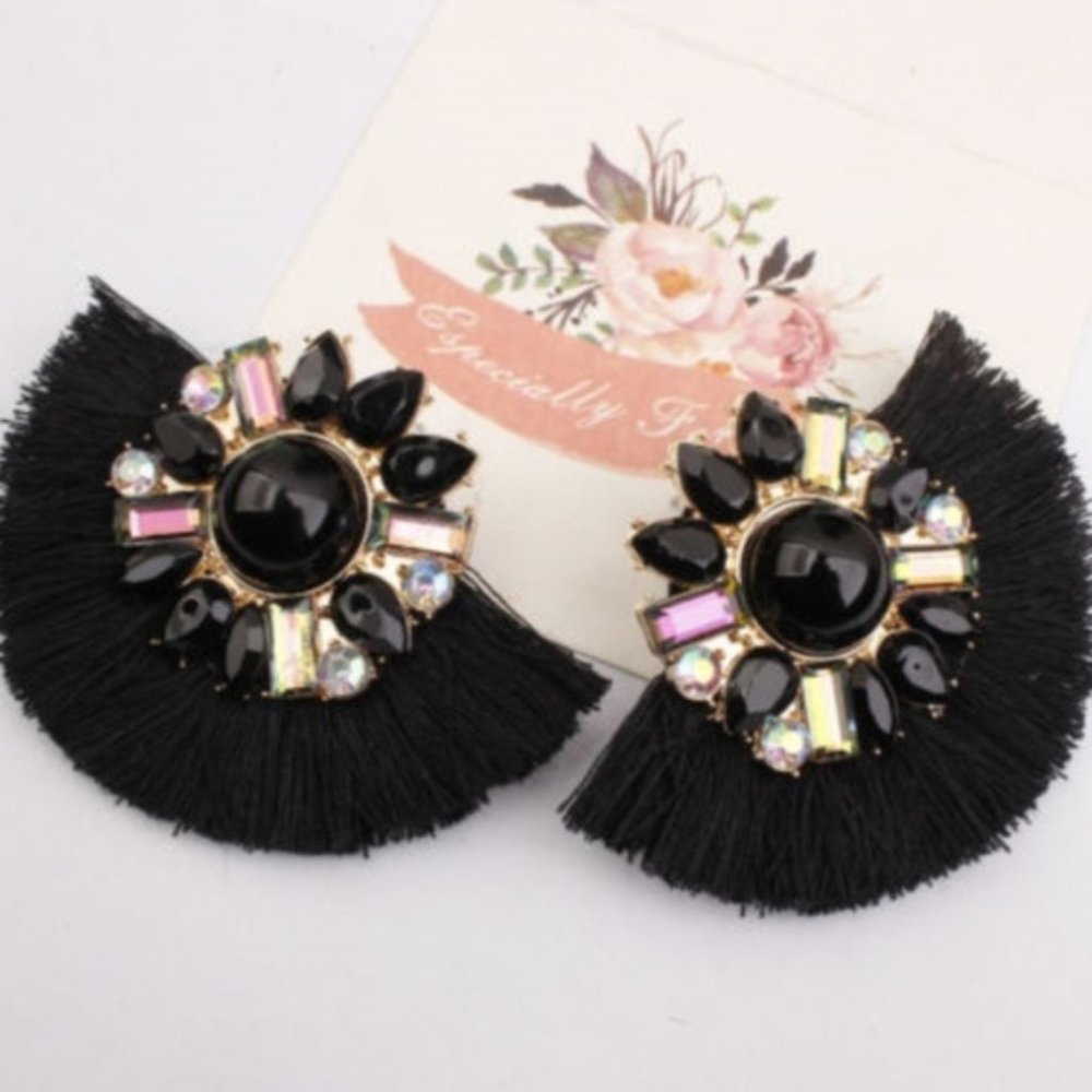 BOHEMIAN STYLE RHINESTONE TASSEL FRINGE EARRINGS - Picture 1 of 1